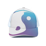 Purple And Blue Yin Yang Print White Mesh Trucker Cap