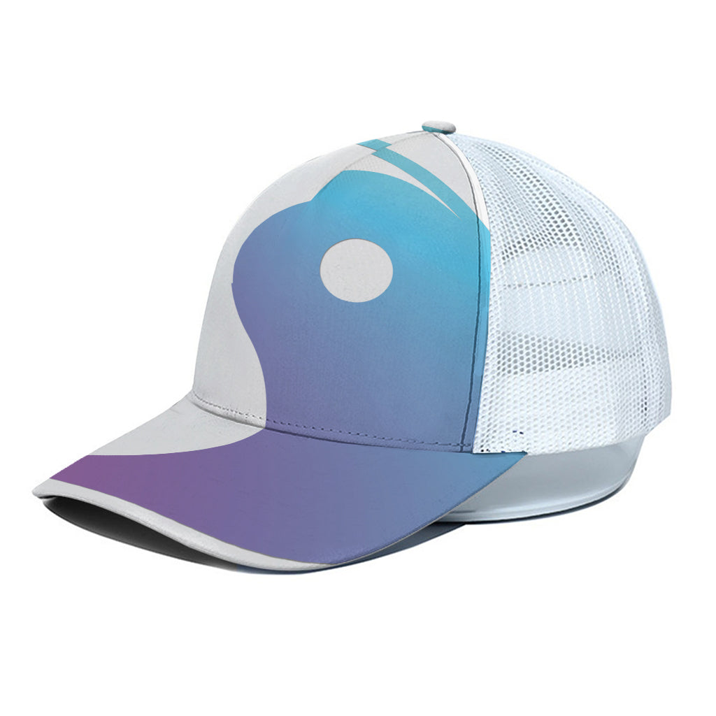 Purple And Blue Yin Yang Print White Mesh Trucker Cap