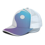 Purple And Blue Yin Yang Print White Mesh Trucker Cap