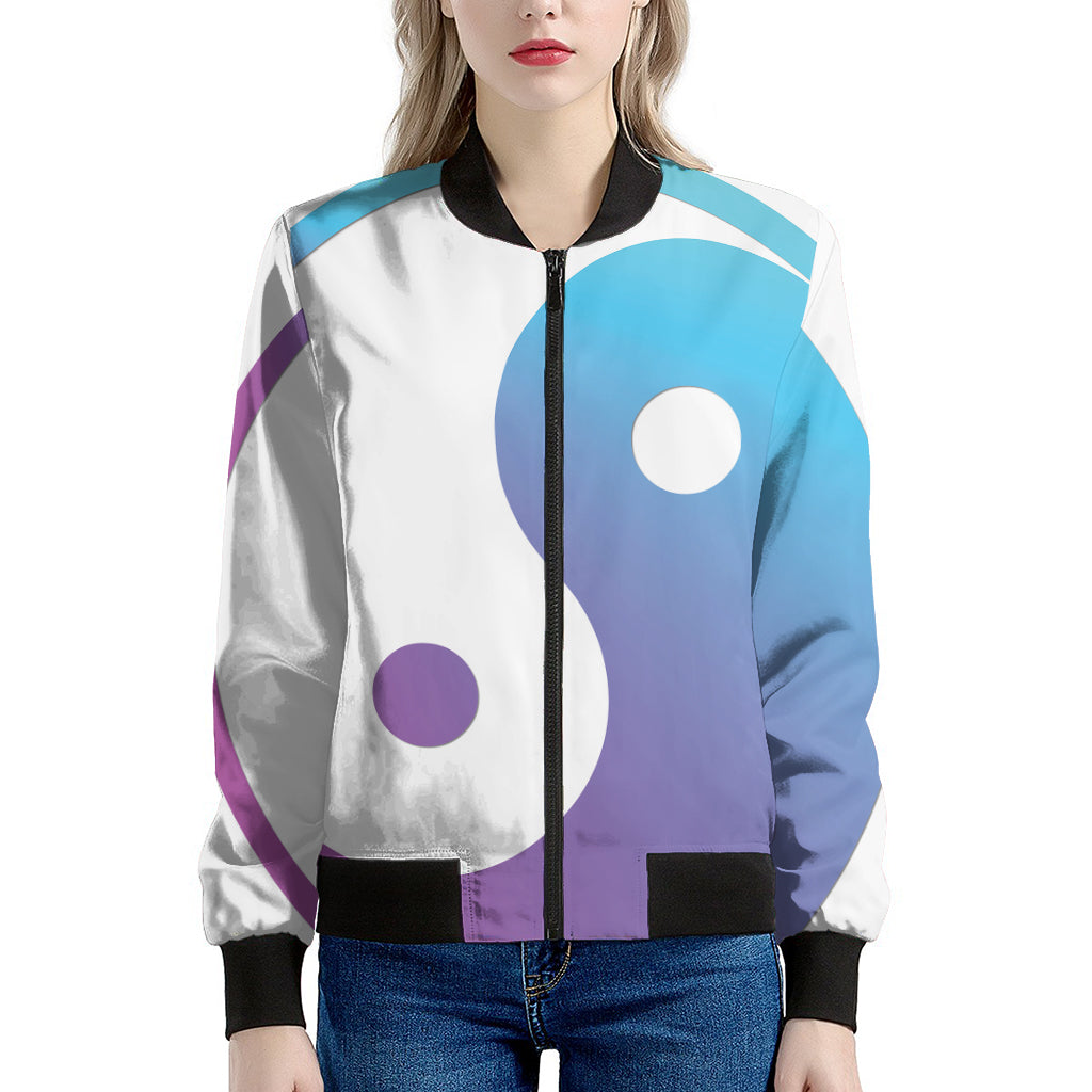 Purple And Blue Yin Yang Print Women's Bomber Jacket