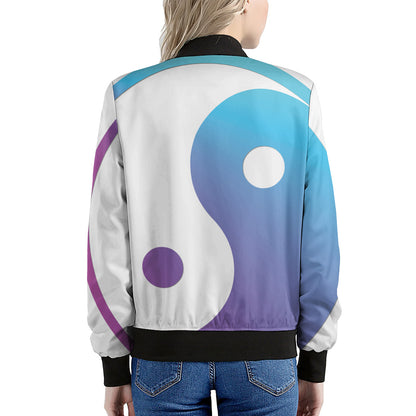 Purple And Blue Yin Yang Print Women's Bomber Jacket