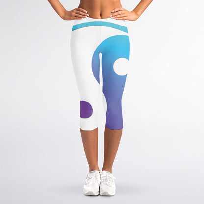 Purple And Blue Yin Yang Print Women's Capri Leggings