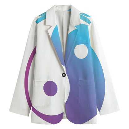 Purple And Blue Yin Yang Print Women's Cotton Blazer