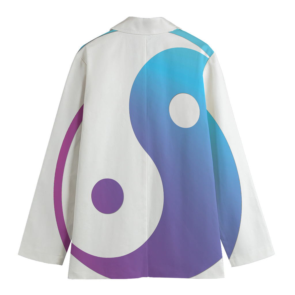 Purple And Blue Yin Yang Print Women's Cotton Blazer