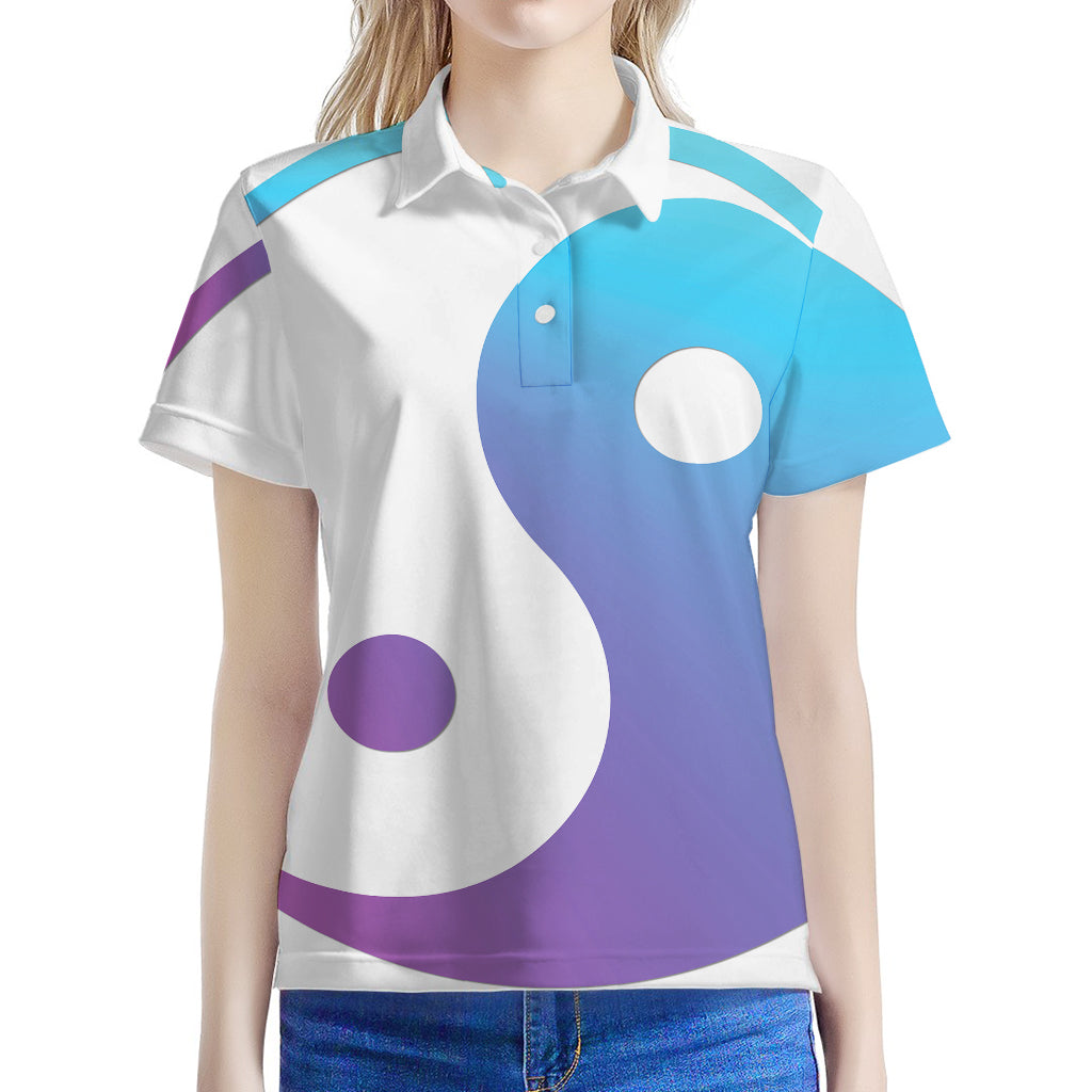 Purple And Blue Yin Yang Print Women's Polo Shirt