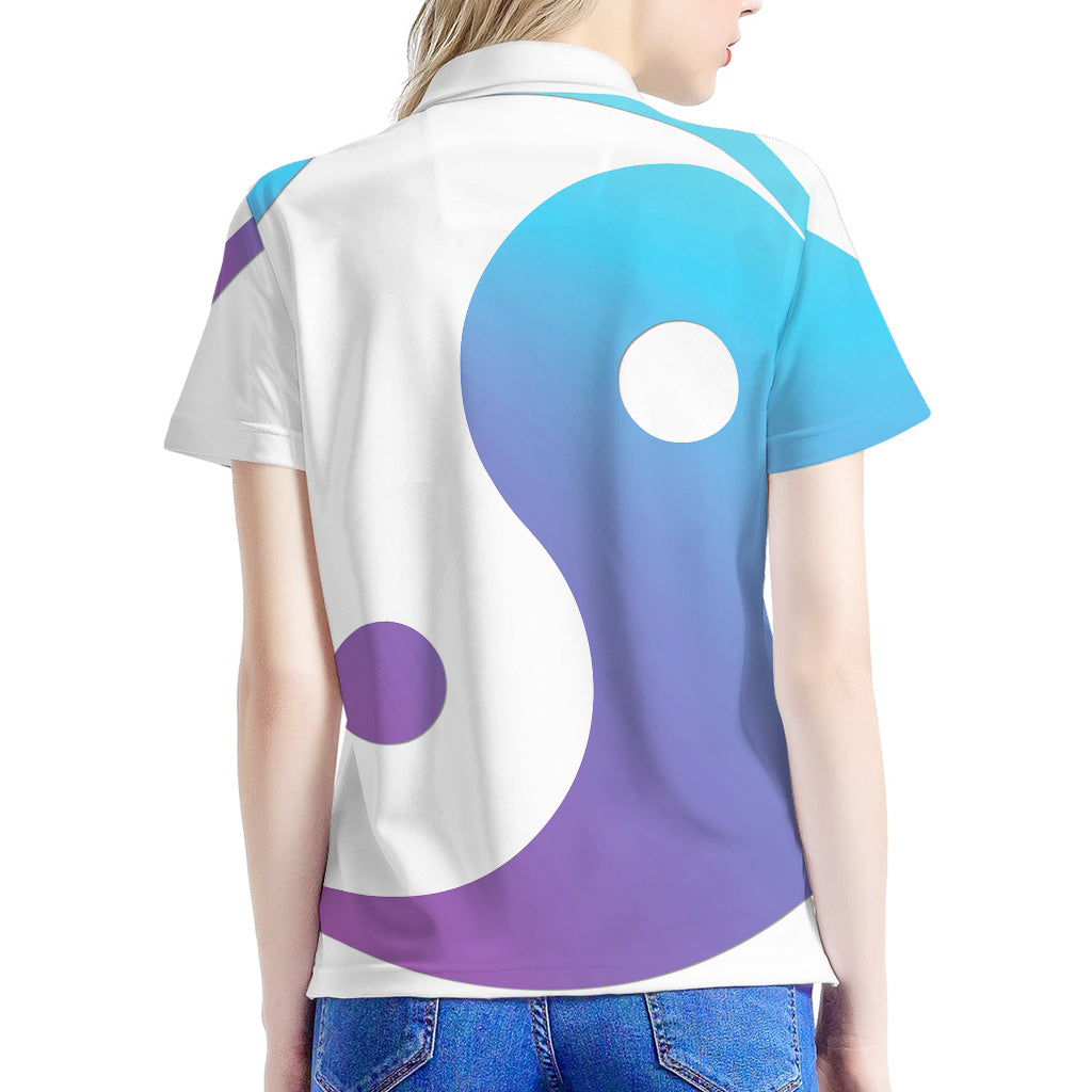 Purple And Blue Yin Yang Print Women's Polo Shirt