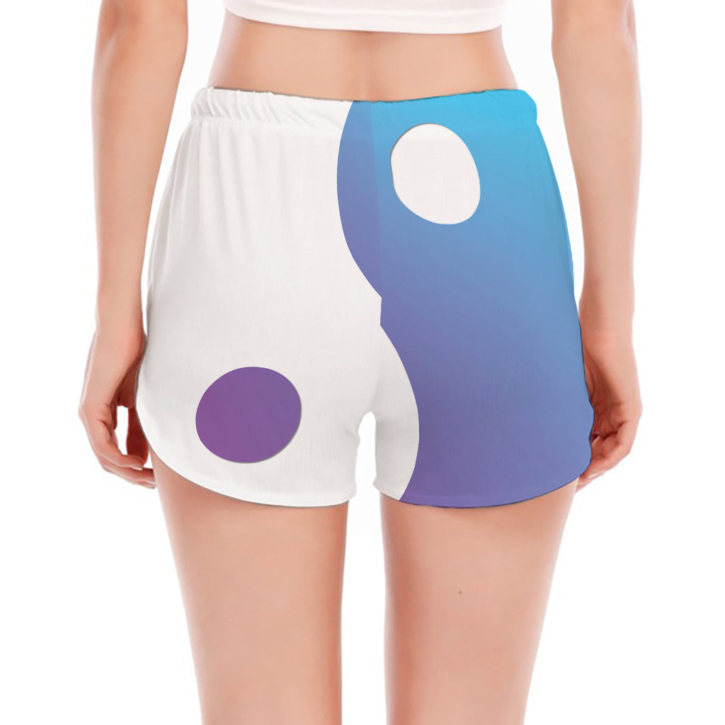 Purple And Blue Yin Yang Print Women's Split Running Shorts