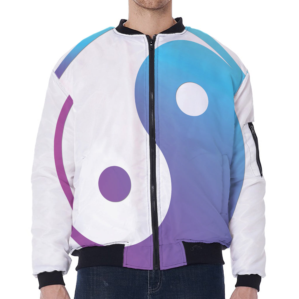 Purple And Blue Yin Yang Print Zip Sleeve Bomber Jacket