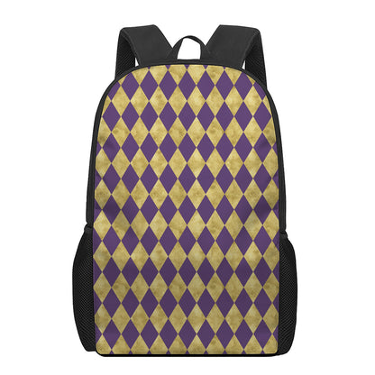 Purple And Gold Harlequin Pattern Print 17 Inch Backpack