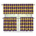 Purple And Gold Harlequin Pattern Print 3 Piece Kitchen Curtains
