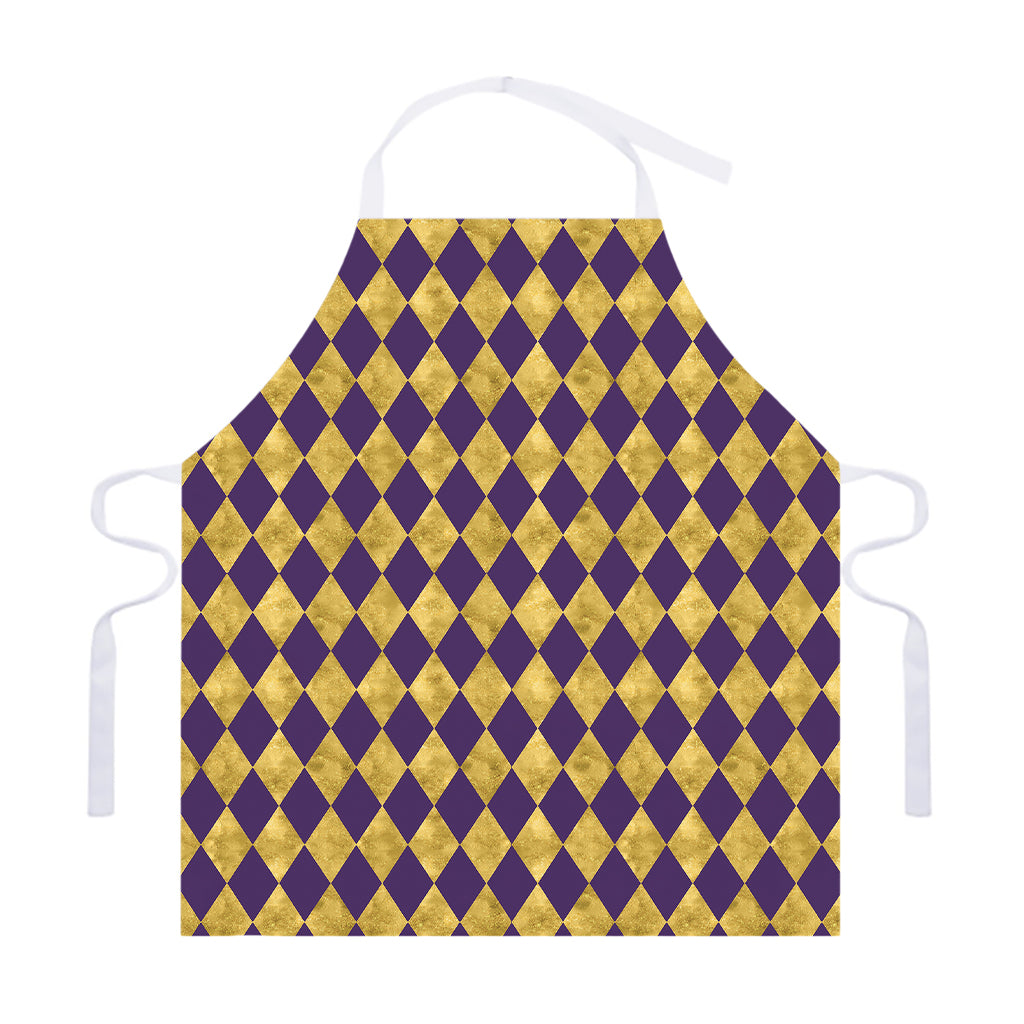 Purple And Gold Harlequin Pattern Print Adjustable Apron
