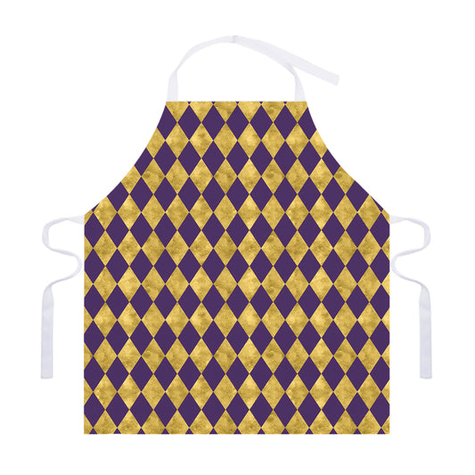 Purple And Gold Harlequin Pattern Print Adjustable Apron