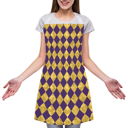 Purple And Gold Harlequin Pattern Print Adjustable Apron
