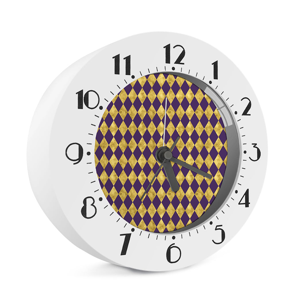 Purple And Gold Harlequin Pattern Print Alarm Clock