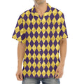 Purple And Gold Harlequin Pattern Print Aloha Shirt