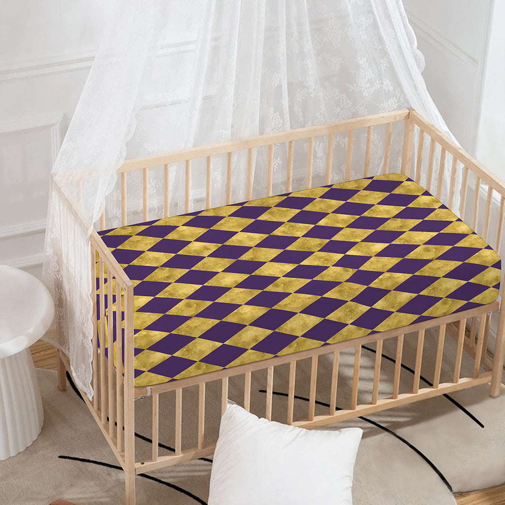 Purple And Gold Harlequin Pattern Print Baby Crib Sheet