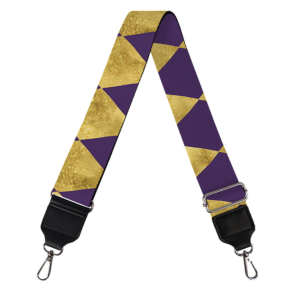 Purple And Gold Harlequin Pattern Print Bag Strap
