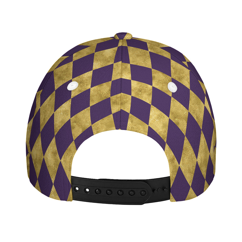 Purple And Gold Harlequin Pattern Print Baseball Cap