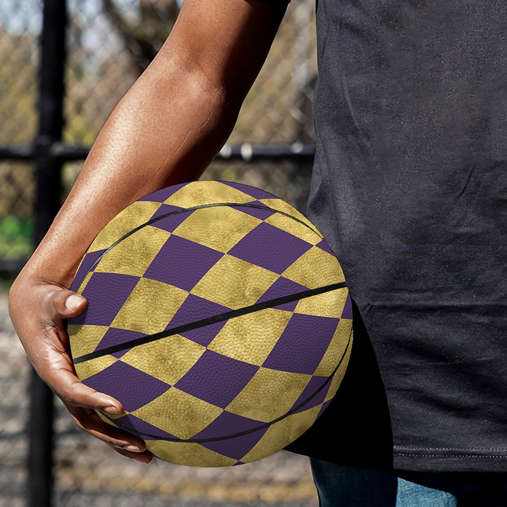 Purple And Gold Harlequin Pattern Print Basketball