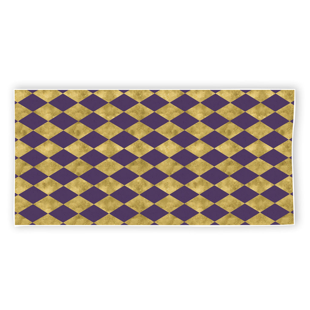 Purple And Gold Harlequin Pattern Print Beach Towel