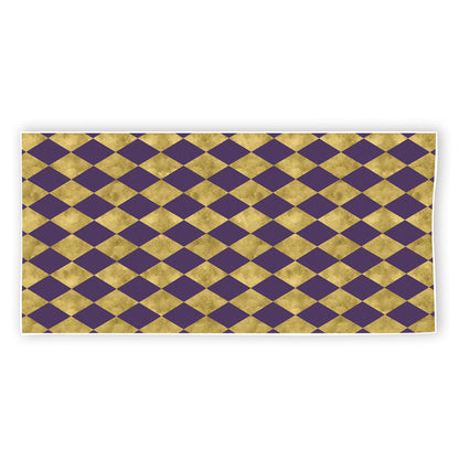 Purple And Gold Harlequin Pattern Print Beach Towel