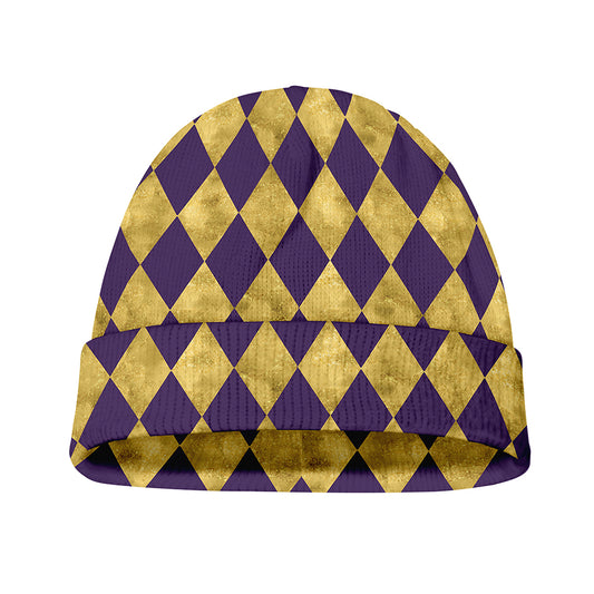 Purple And Gold Harlequin Pattern Print Beanie