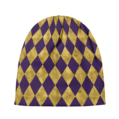 Purple And Gold Harlequin Pattern Print Beanie