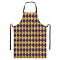 Purple And Gold Harlequin Pattern Print Bib Apron With Pocket