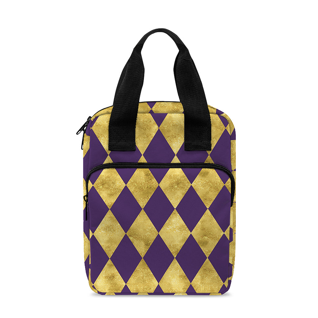 Purple And Gold Harlequin Pattern Print Bible Tote Bag