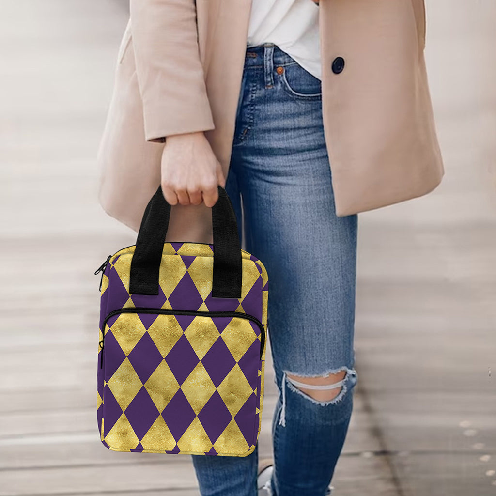 Purple And Gold Harlequin Pattern Print Bible Tote Bag