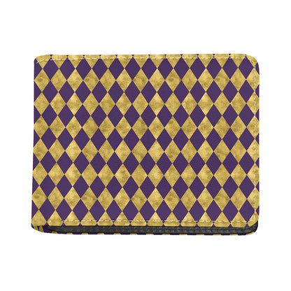 Purple And Gold Harlequin Pattern Print Bifold Wallet