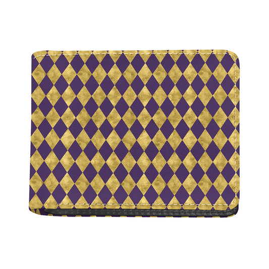 Purple And Gold Harlequin Pattern Print Bifold Wallet