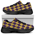 Purple And Gold Harlequin Pattern Print Black Chunky Shoes
