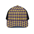 Purple And Gold Harlequin Pattern Print Black Mesh Trucker Hat
