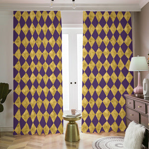 Purple And Gold Harlequin Pattern Print Blackout Pencil Pleat Curtains