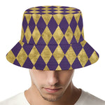 Purple And Gold Harlequin Pattern Print Bucket Hat