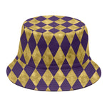 Purple And Gold Harlequin Pattern Print Bucket Hat