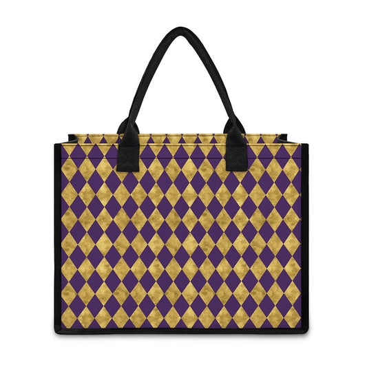 Purple And Gold Harlequin Pattern Print Canvas Tote Bag