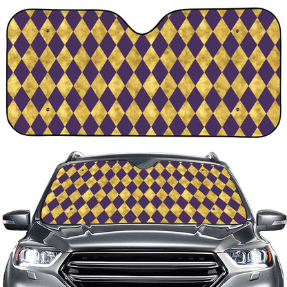 Purple And Gold Harlequin Pattern Print Car Windshield Sun Shade