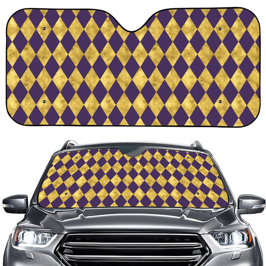 Purple And Gold Harlequin Pattern Print Car Windshield Sun Shade