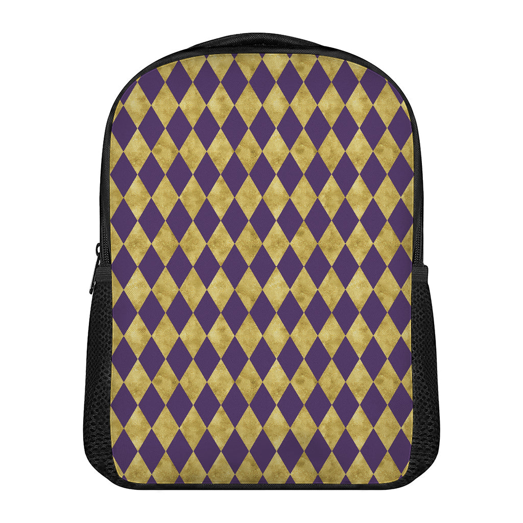 Purple And Gold Harlequin Pattern Print Casual Backpack
