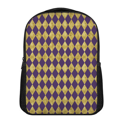 Purple And Gold Harlequin Pattern Print Casual Backpack