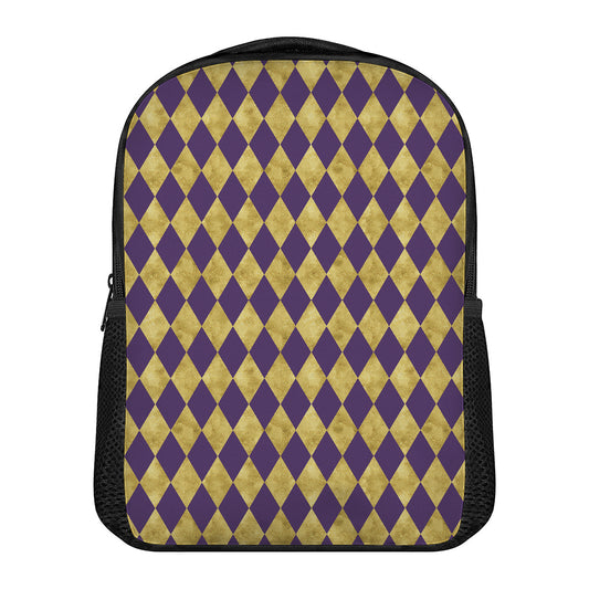 Purple And Gold Harlequin Pattern Print Casual Backpack