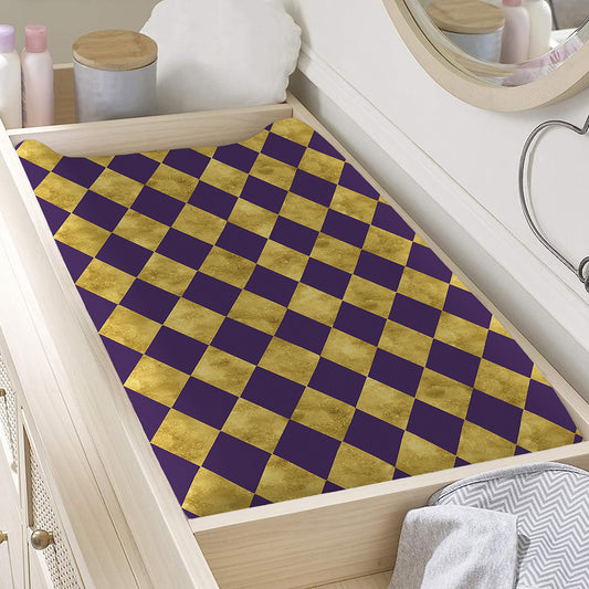 Purple And Gold Harlequin Pattern Print Changing Pad Cover