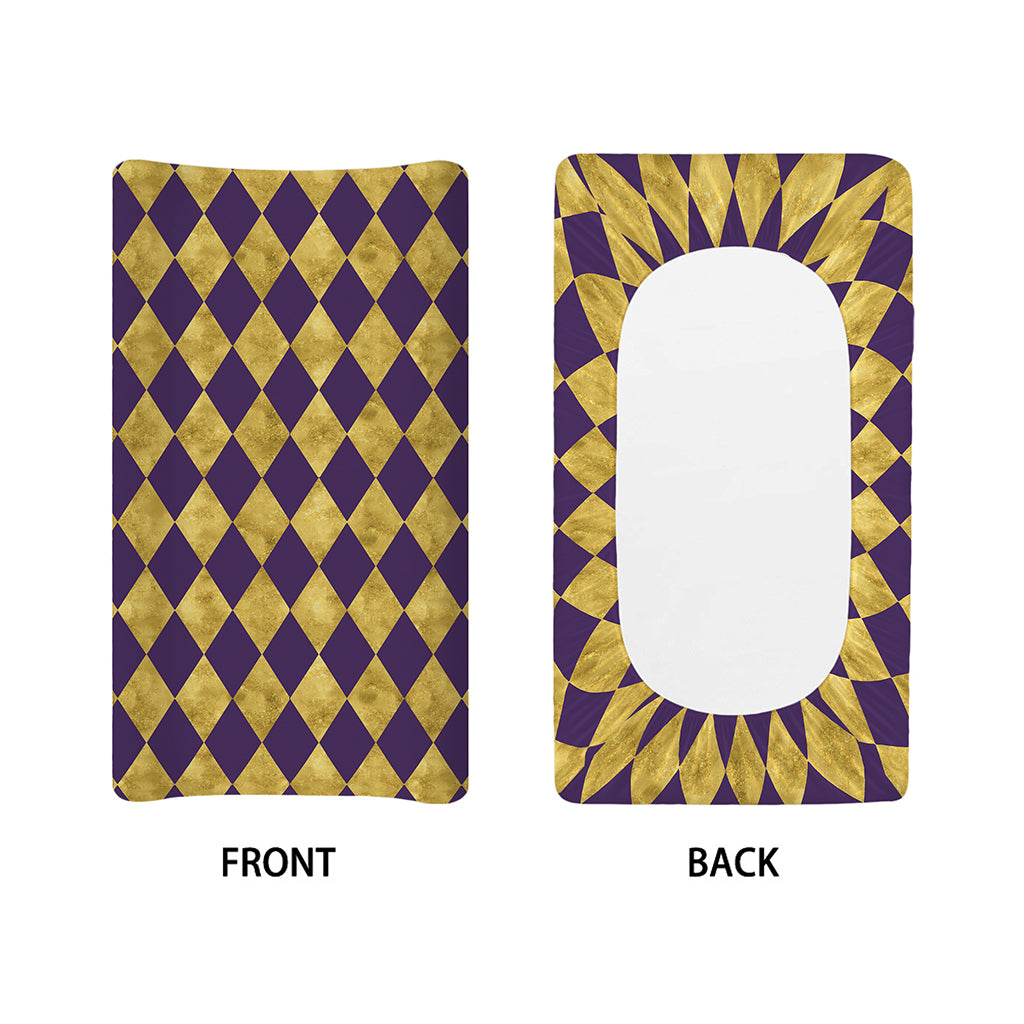 Purple And Gold Harlequin Pattern Print Changing Pad Cover