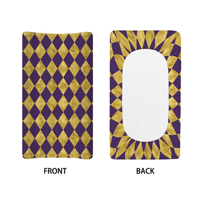 Purple And Gold Harlequin Pattern Print Changing Pad Cover