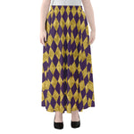 Purple And Gold Harlequin Pattern Print Chiffon Maxi Skirt