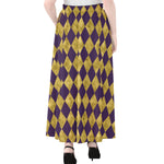Purple And Gold Harlequin Pattern Print Chiffon Maxi Skirt