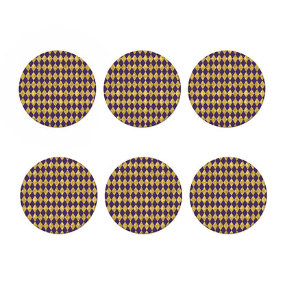 Purple And Gold Harlequin Pattern Print Coaster Set