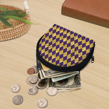 Purple And Gold Harlequin Pattern Print Coin Purse